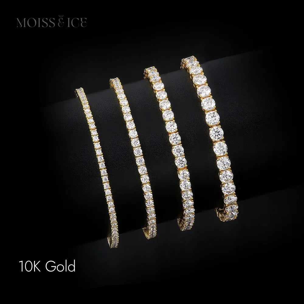 10k Yellow Gold Moissanite Tennis Bracelets size from 2mm to 5mm - Moiss & Ice Canada.
