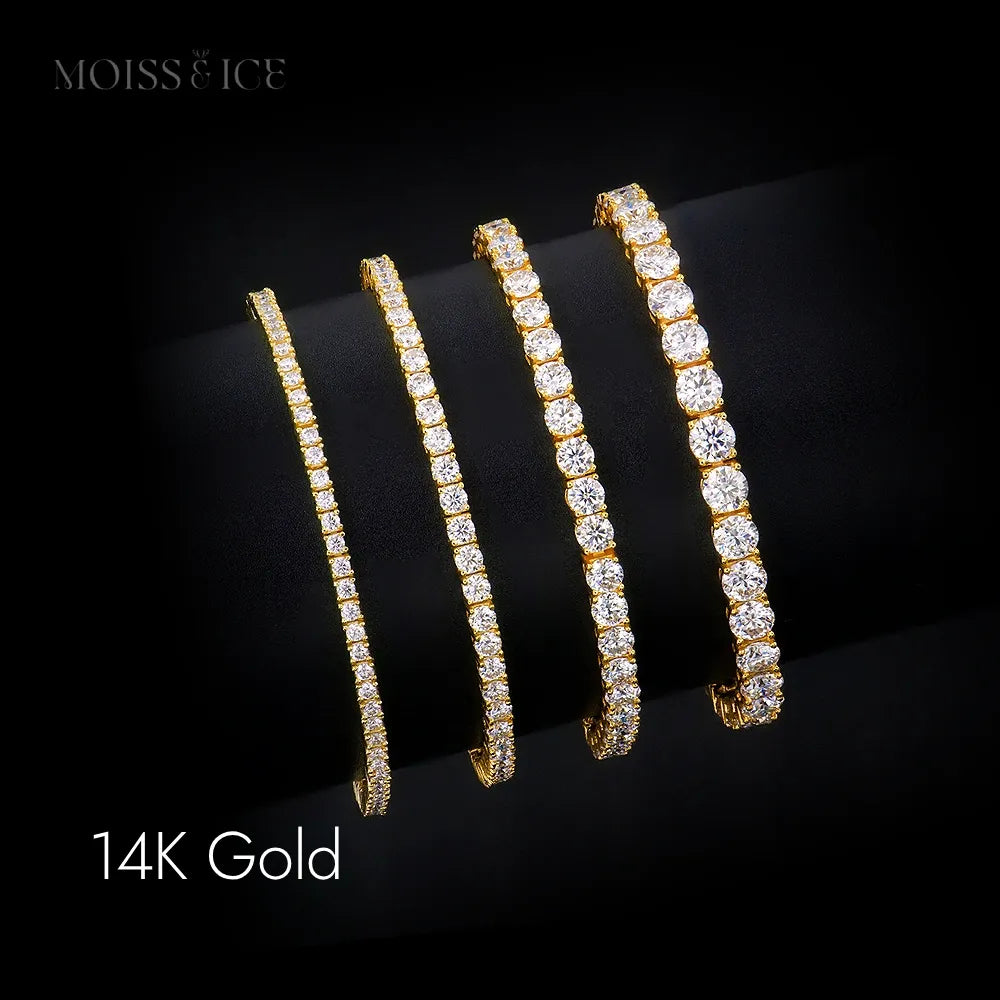 14k Yellow Gold Moissanite Tennis Bracelets size from 2mm to 5mm - Moiss & Ice Canada.