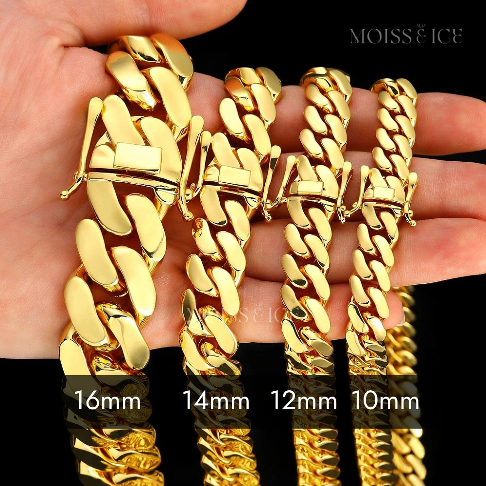 24 inch Gold Cuban link necklaces in various widths from 8mm to 18mm