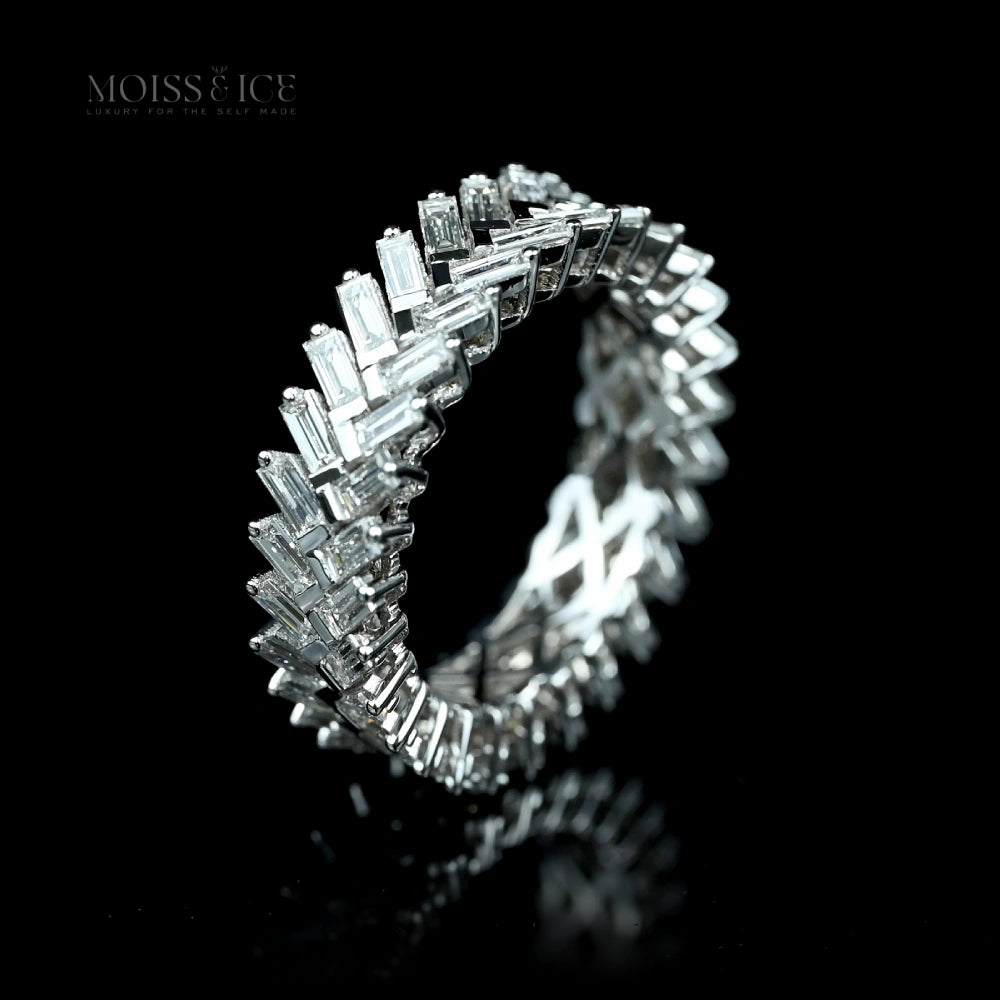 Iced Out Baguette Cut Moissanite Eternity Ring Set in 925 silver, finished with thick layer of 18k white gold - MOISS ICE CANADA