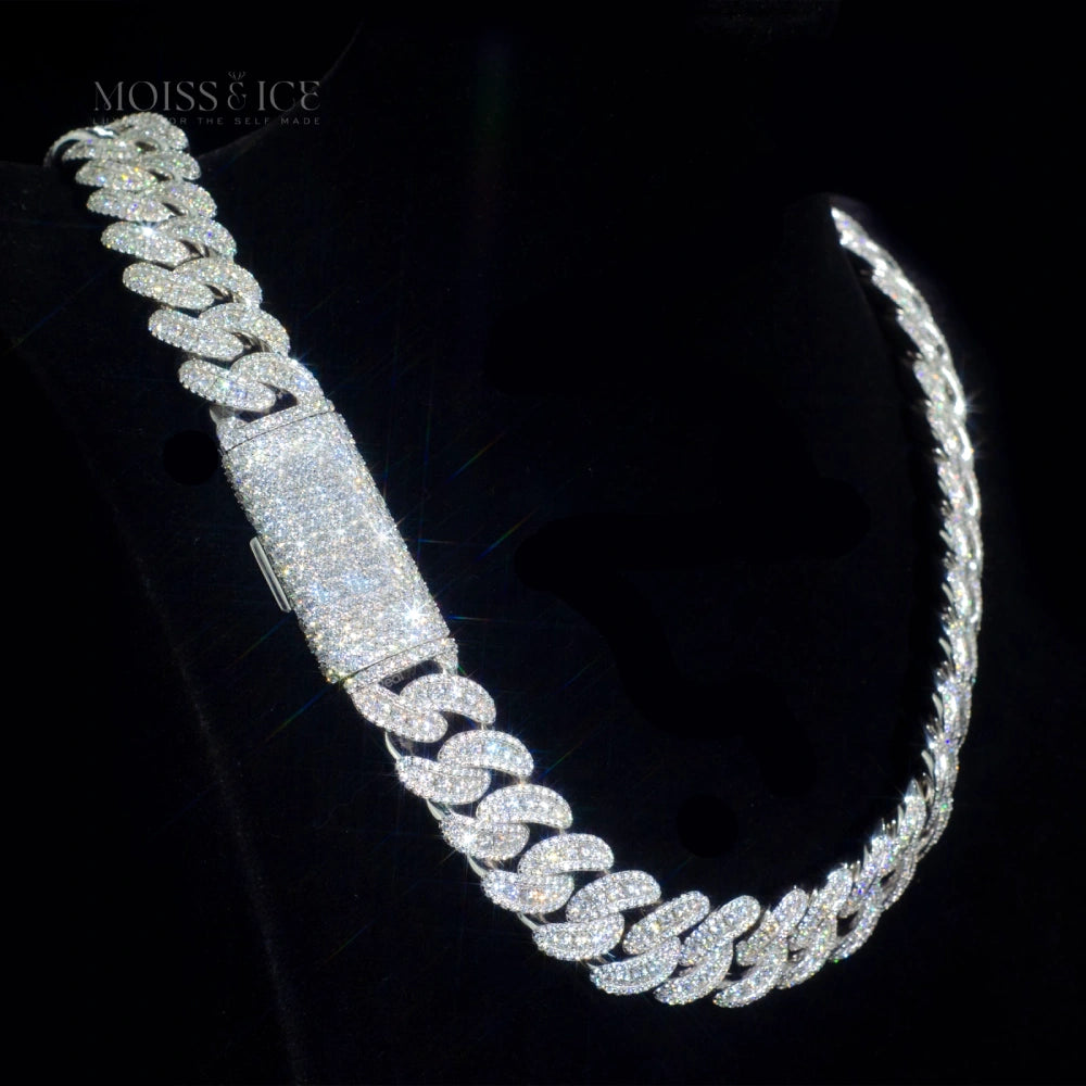 Iced 20 inch VVS Moissanite Cuban Link Chain Set in 925 silver, finished with PVD layer of 18k gold - Moiss & Ice Canada