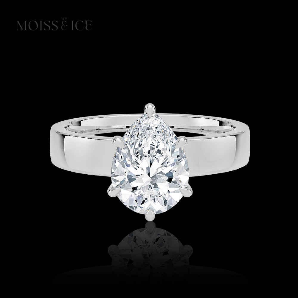 Moissanite Engagement Ring with a Solitaire Pear stone - called the The Shakti by Moiss and Ice Canada