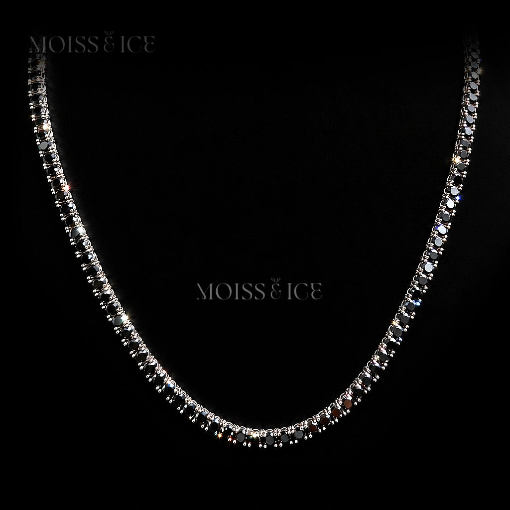 Black Moissanite Tennis Chain on white gold. Available in sizes 18-26 inches and 3mm to 8mm widths from Moiss and Ice Canada.