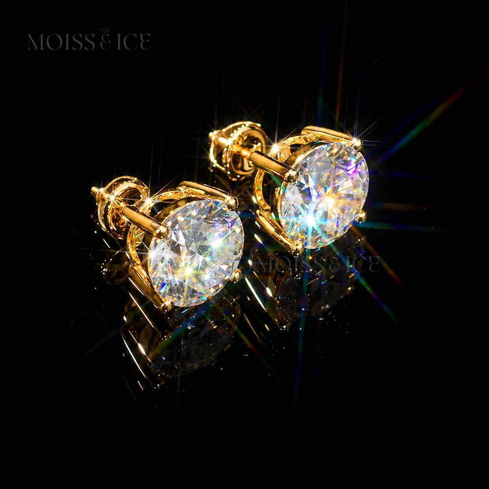 Gold Moissanite solitaire stud Earrings, finished with layer of 18k gold over 925 silver