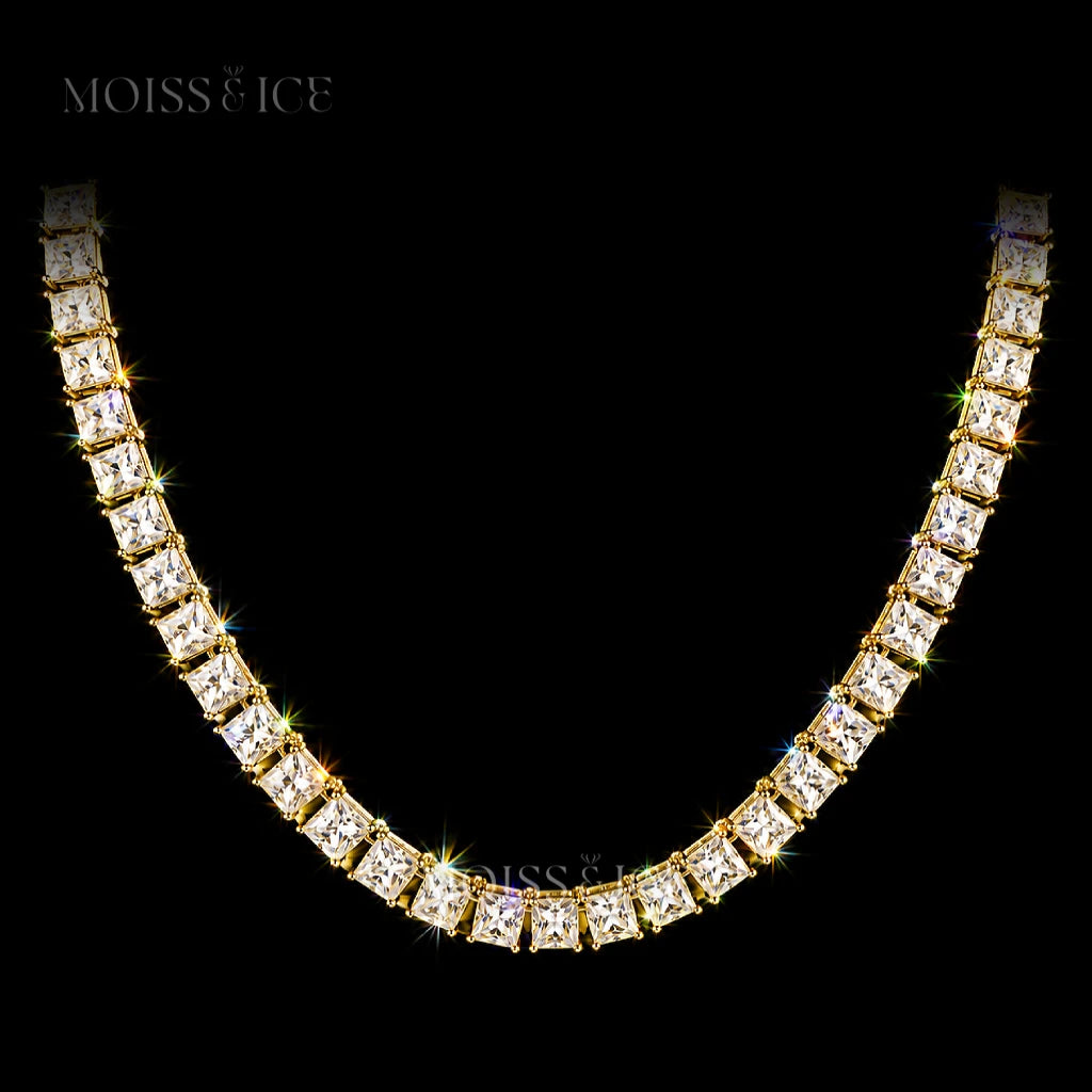 18" to 26" yellow gold Princess-cut tennis chain with VVS moissanite stones by Moiss and Ice Canada