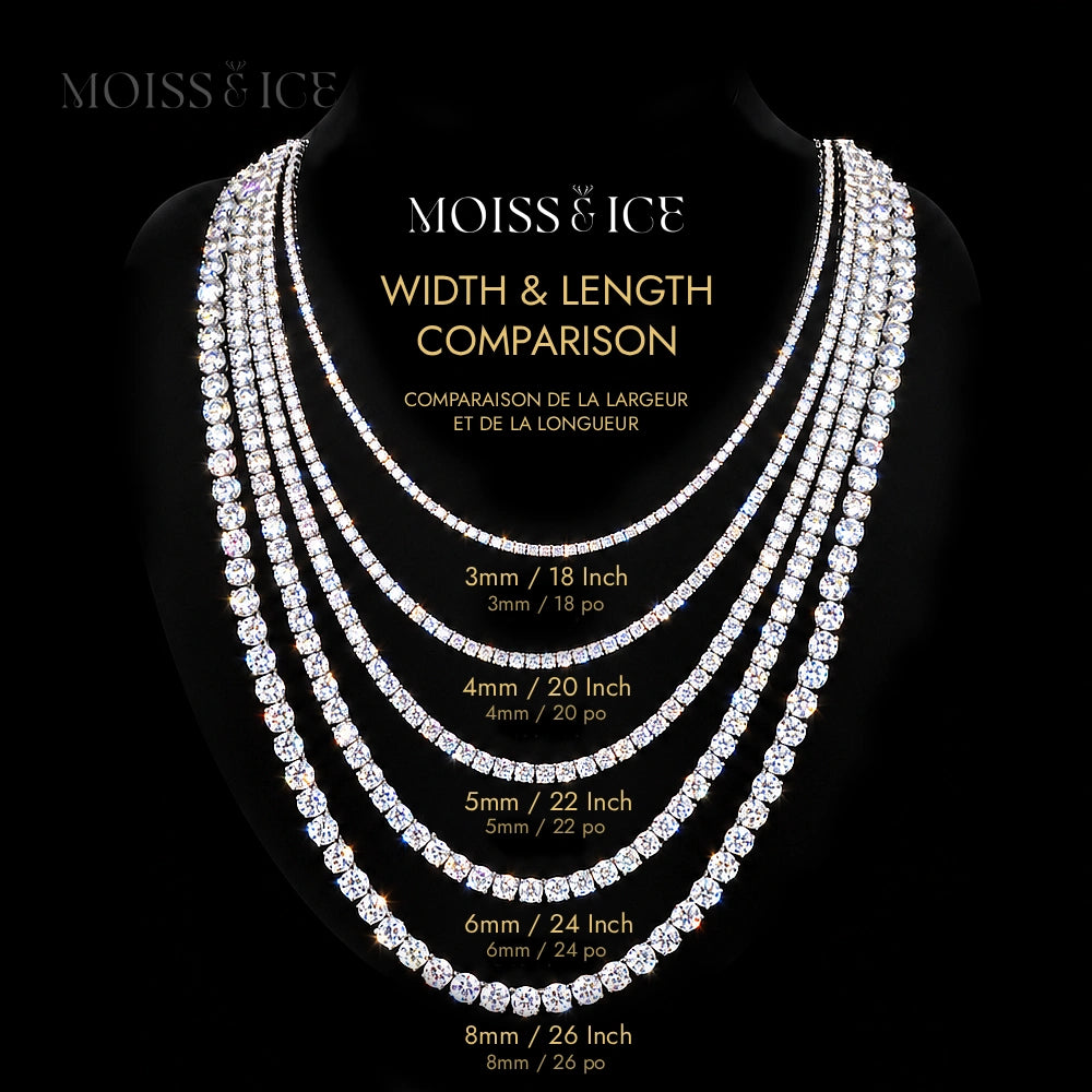 Layering Chains / Stacking Tennis Chains length and width comparison by Moiss & Ice Canada