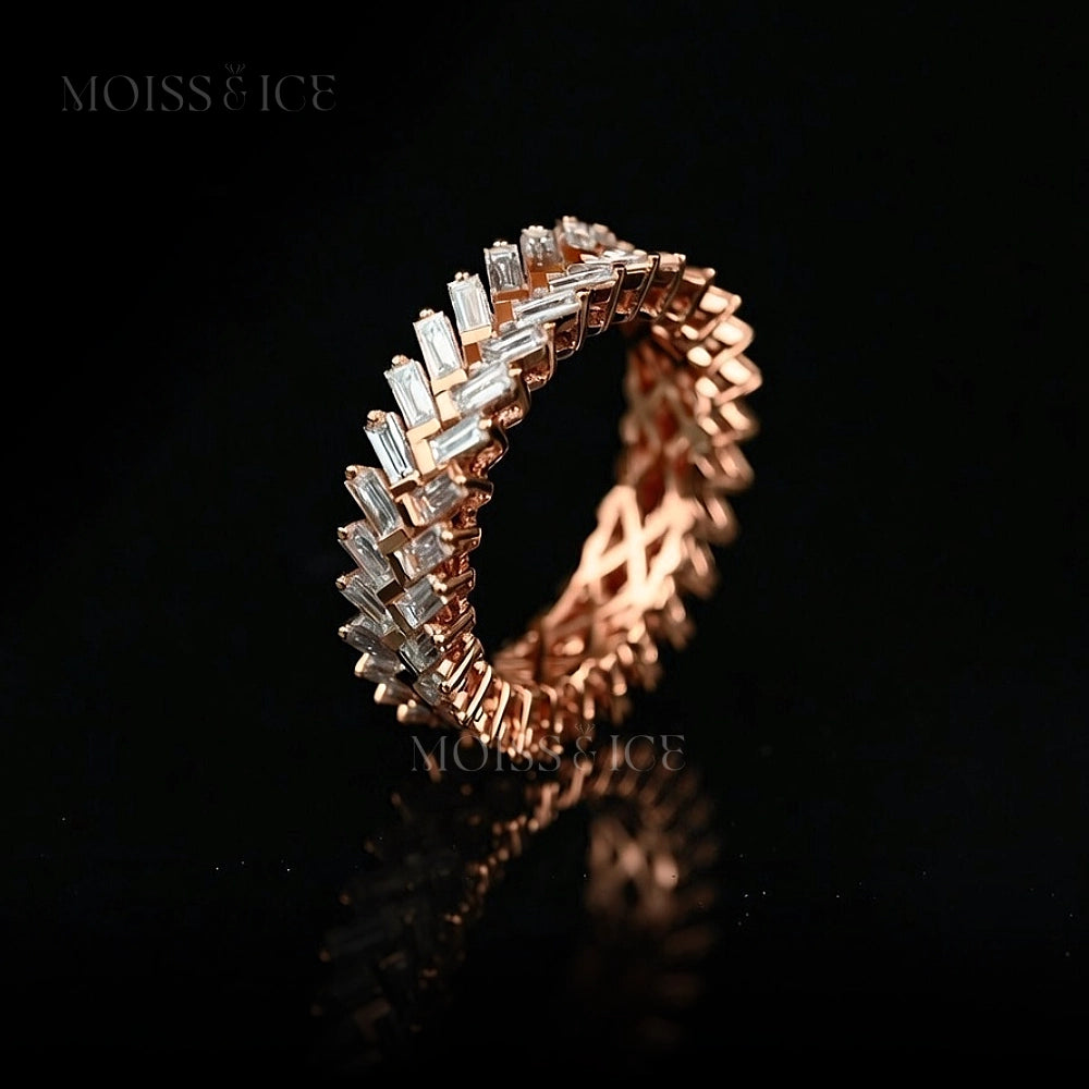 Rose Gold - Iced Out Baguette Cut Moissanite Eternity Ring Set in 925 silver, finished with thick layer of 18k rose gold - MOISS ICE CANADA