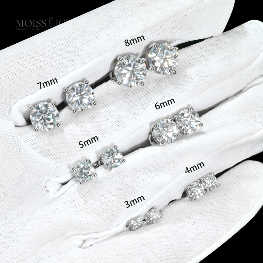 Size comparison of moissanite earrings