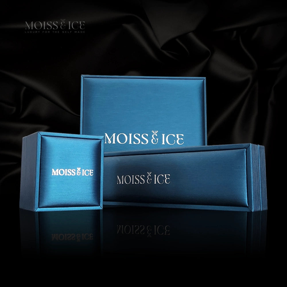 Professional packaged in our Moiss & Ice Jewelry boxes.