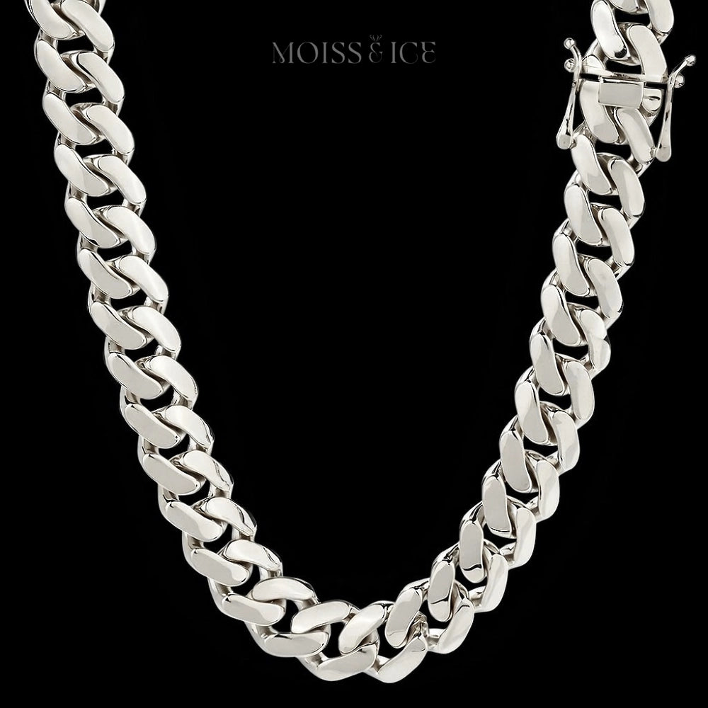Men's 20 inch Cuban Link Chain Necklace in Silver with White Gold - Hip Hop Jewelry by Moiss & Ice Canada