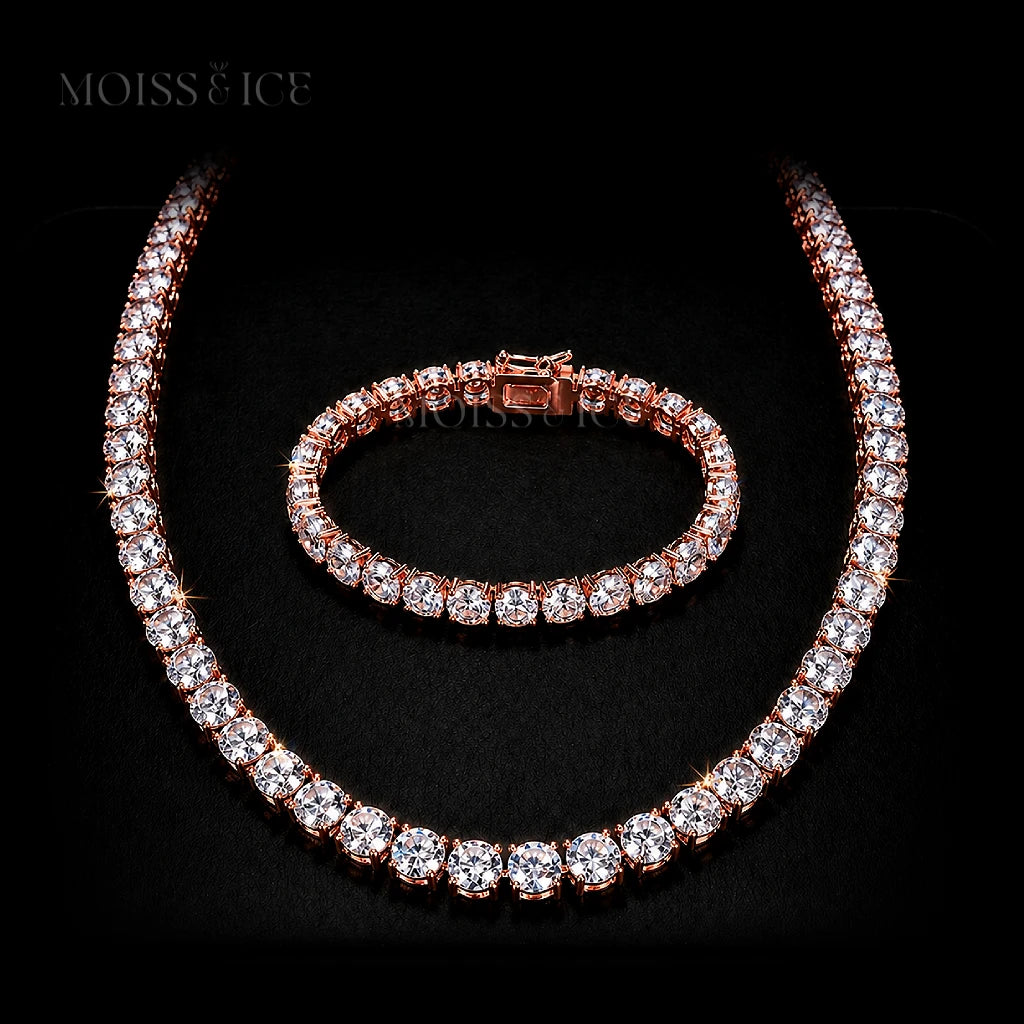 18k Rose Gold Tennis Chain and Bracelet Set with Moissanite stones. Signature set from Moiss and Ice Canada