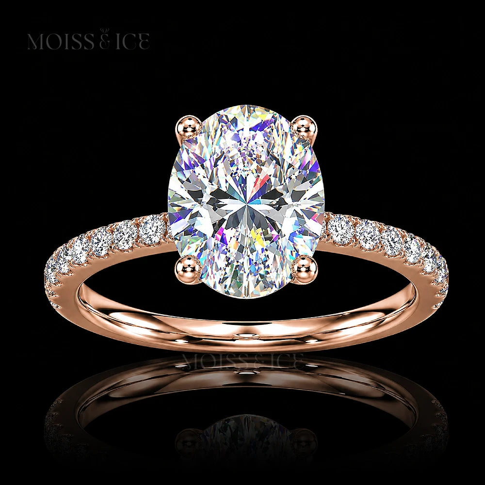 Rose Gold Oval Pave hidden halo Moissanite Engagement Ring - Moiss Ice Canada