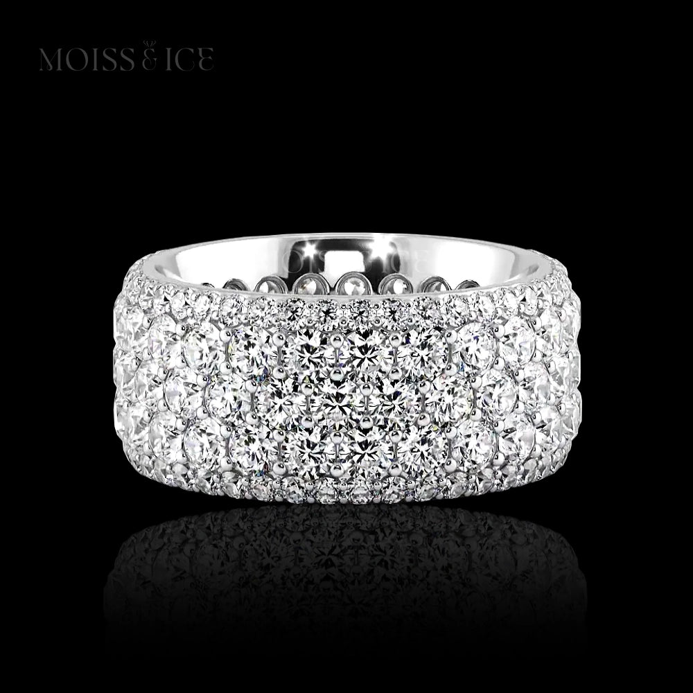 White Gold Iced out Round Moissanite Eternity with a wide Band - 5ct moissanite diamonds - The Veer - Moiss and Ice Canada
