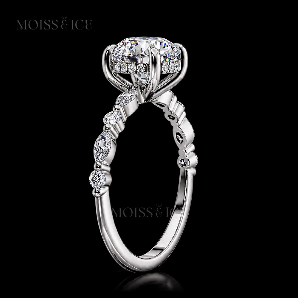 Profile of The Aishani oval lab-grown diamond engagement ring showing hidden halo and white gold setting