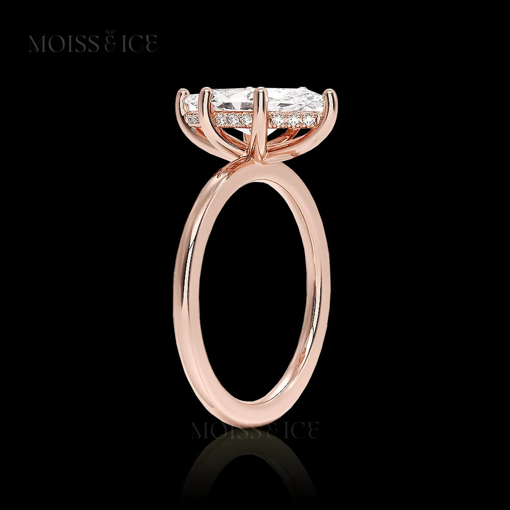 Side view - Marquise Cut Moissanite Engagement Ring with 6 prongs and a hidden halo in Rose Gold - The Amaira by Moiss and Ice Canada