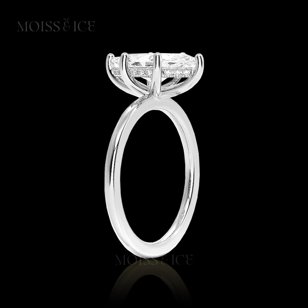 Side view - Marquise Cut Moissanite Engagement Ring with 6 prongs and a hidden halo in White Gold - The Amaira by Moiss and Ice Canada
