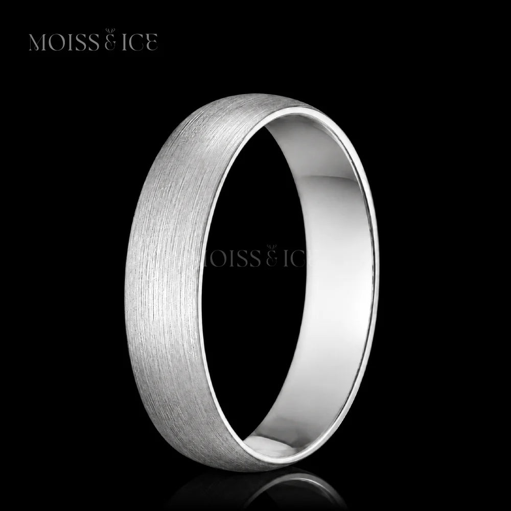 side angle - Wide Men's wedding band finished in a brushed white gold finish - Moiss and Ice Canada
