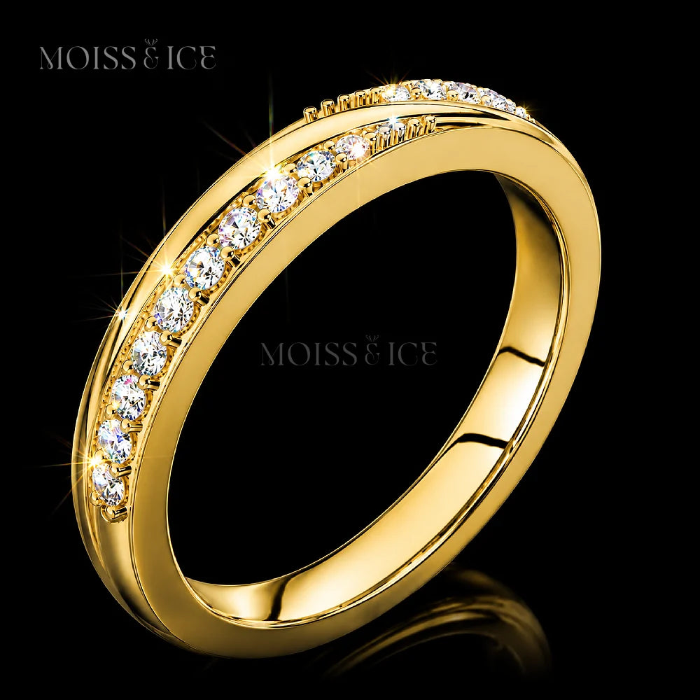 side view of the perfect gold Crossover Moissanite Pavé Wedding Band - The Milan by Moiss and Ice Canada