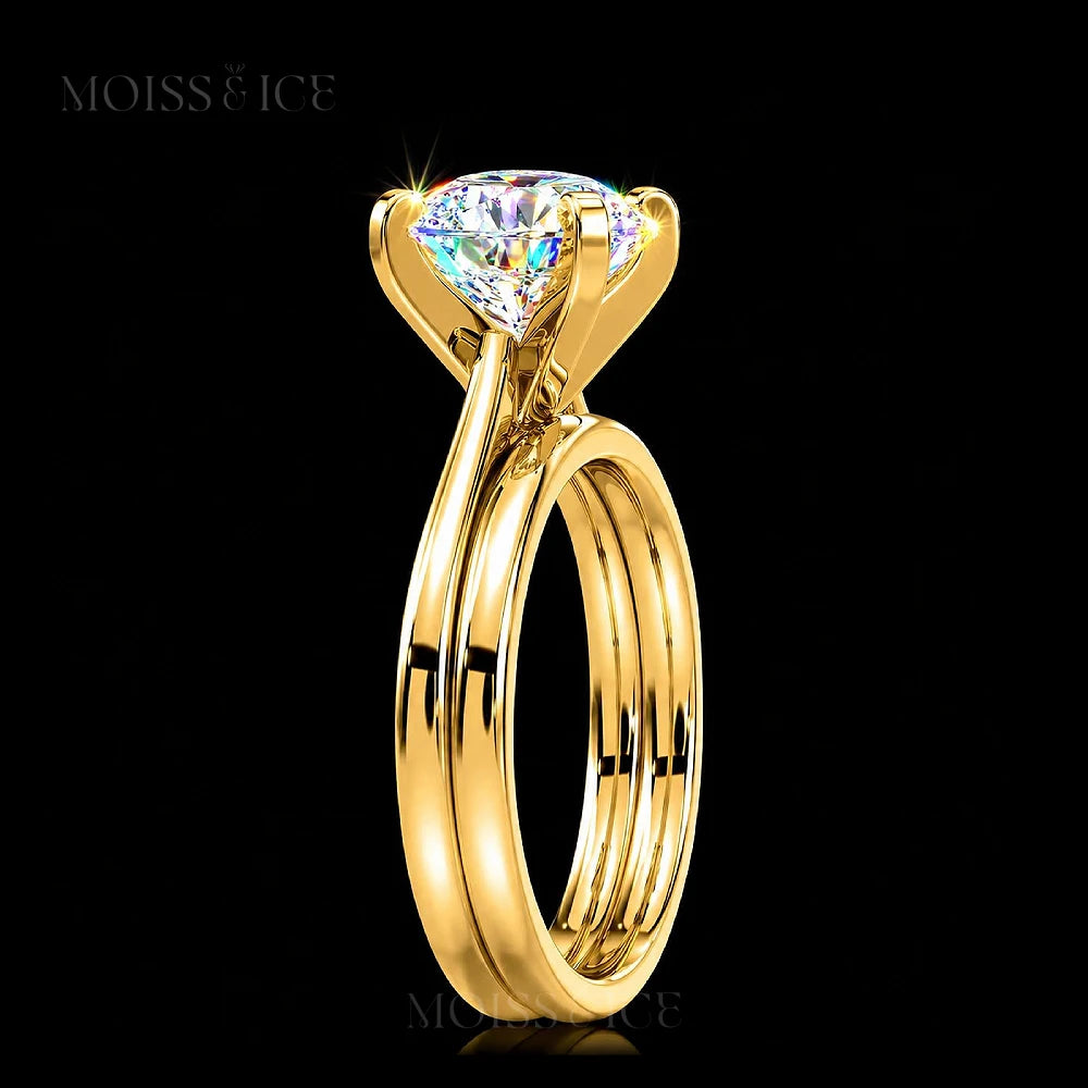 Side view of this gold moissanite engagement ring set by Moiss and Ice Canada