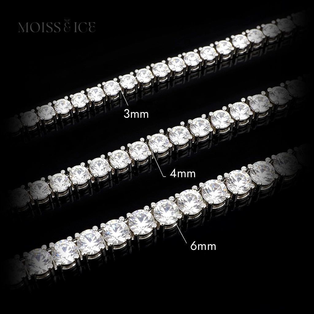 18 inch Moissanite Tennis necklace in silver with a thick 18k white gold finish from Moiss and Ice Canada