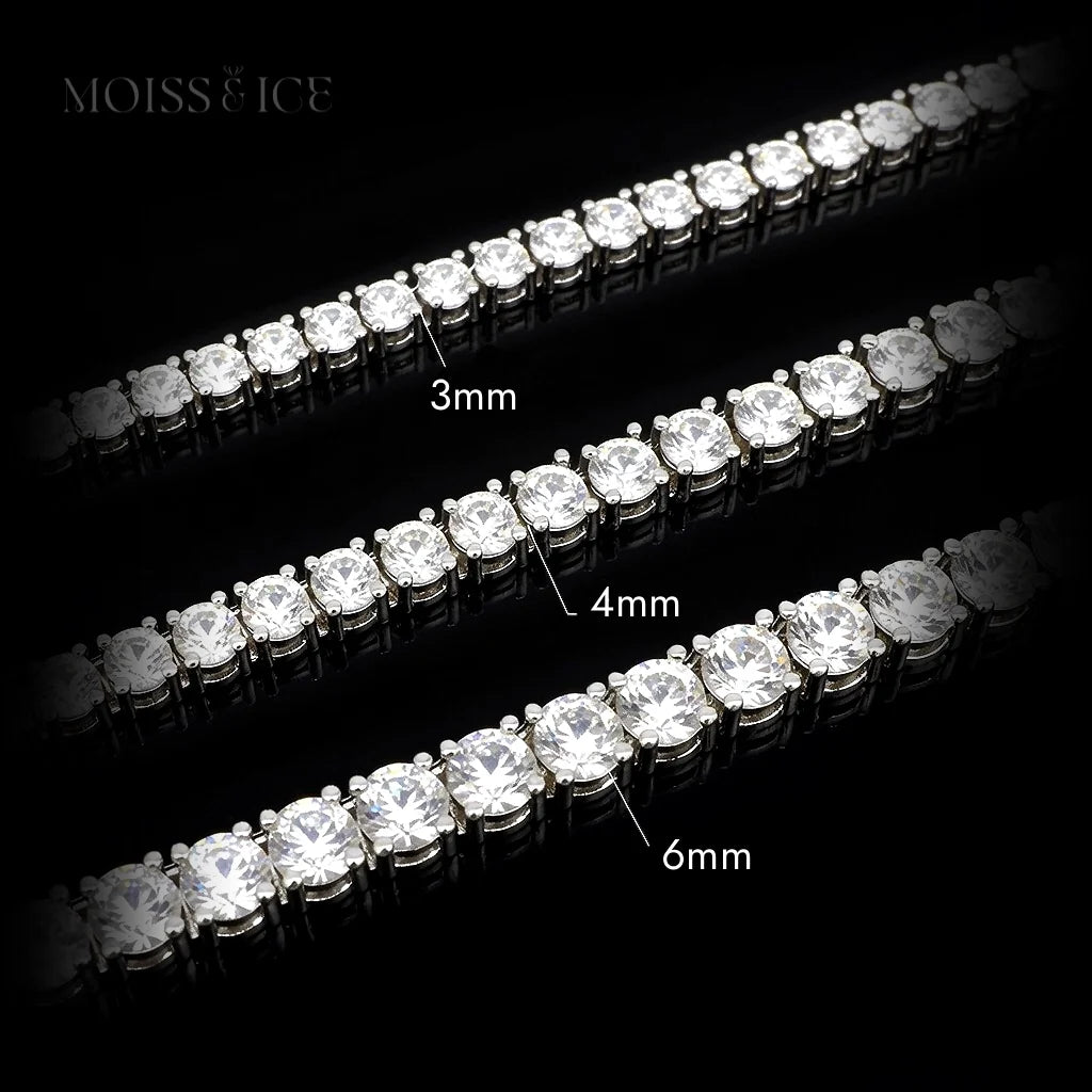 White gold moissanite tennis chain sizes from Moiss and Ice Canada