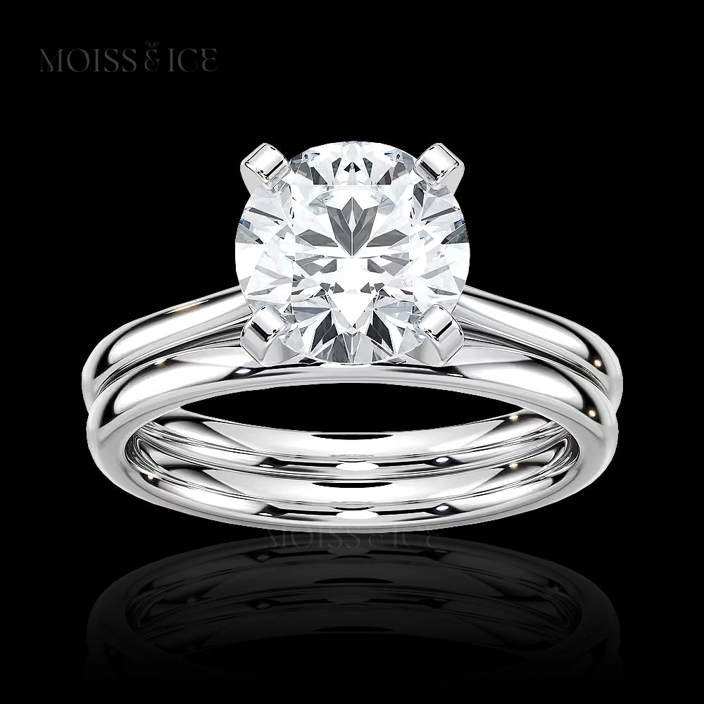 white gold Round Brilliant Moissanite Solitaire Engagement Ring Set