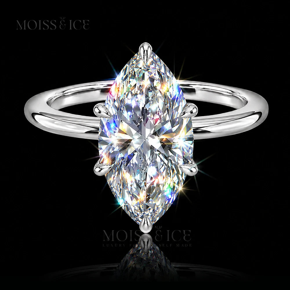 Marquise Cut Moissanite Engagement Ring with 6 prongs and a hidden halo in White Gold - The Amaira by Moiss and Ice Canada