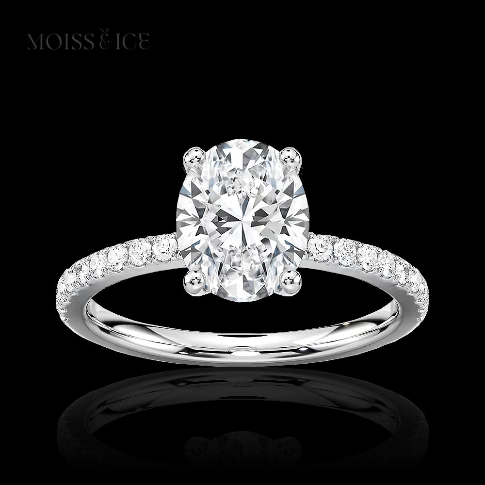 White Gold Oval Pave hidden halo Moissanite Engagement Ring - Moiss Ice Canada
