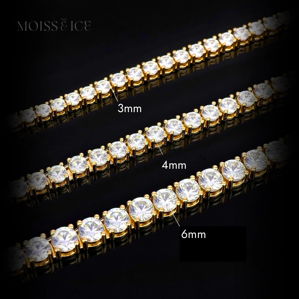 20" Moissanite Tennis necklace in silver with a thick 18k yellow gold finish from Moiss and Ice Canada