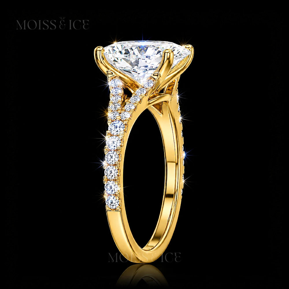 Side view of The Veera - Radiant cut IGI Certified Lab Diamond engagement ring, with a split shank pave band from Moiss and Ice Canada