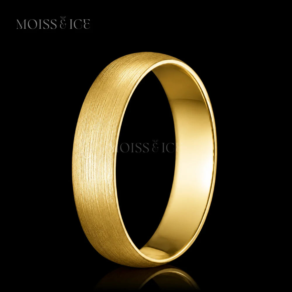 Side angle - Wide Mens wedding band finished in a brushed gold finish - Moiss and Ice Canada