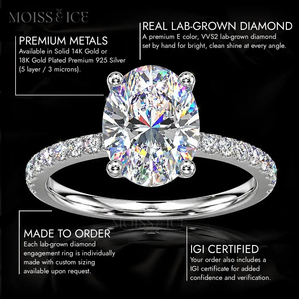 Features of our Oval Cut Lab-Grown Diamond Engagement Ring by Moiss & Ice Canada
