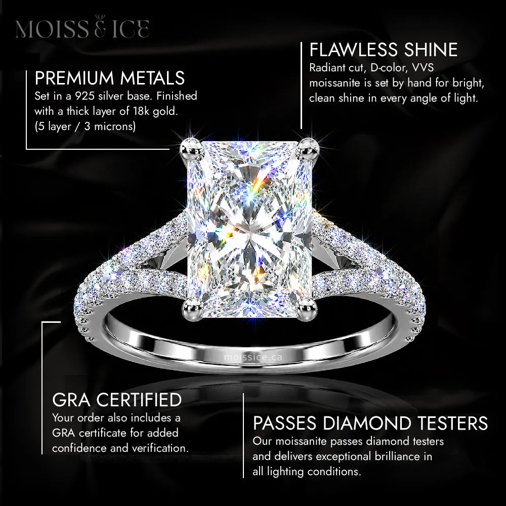 Features of THE VEERA - Woman's Moissanite Engagement Ring - Moiss & Ice Canada