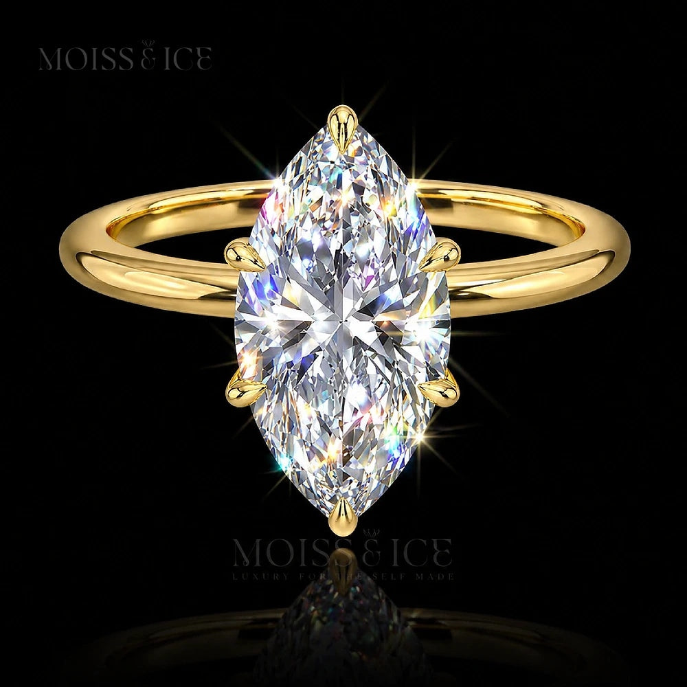 Marquise Cut  lab grown diamond Engagement Ring with 6 prongs and a hidden halo in yellow gold - The Amaira by Moiss and Ice Canada