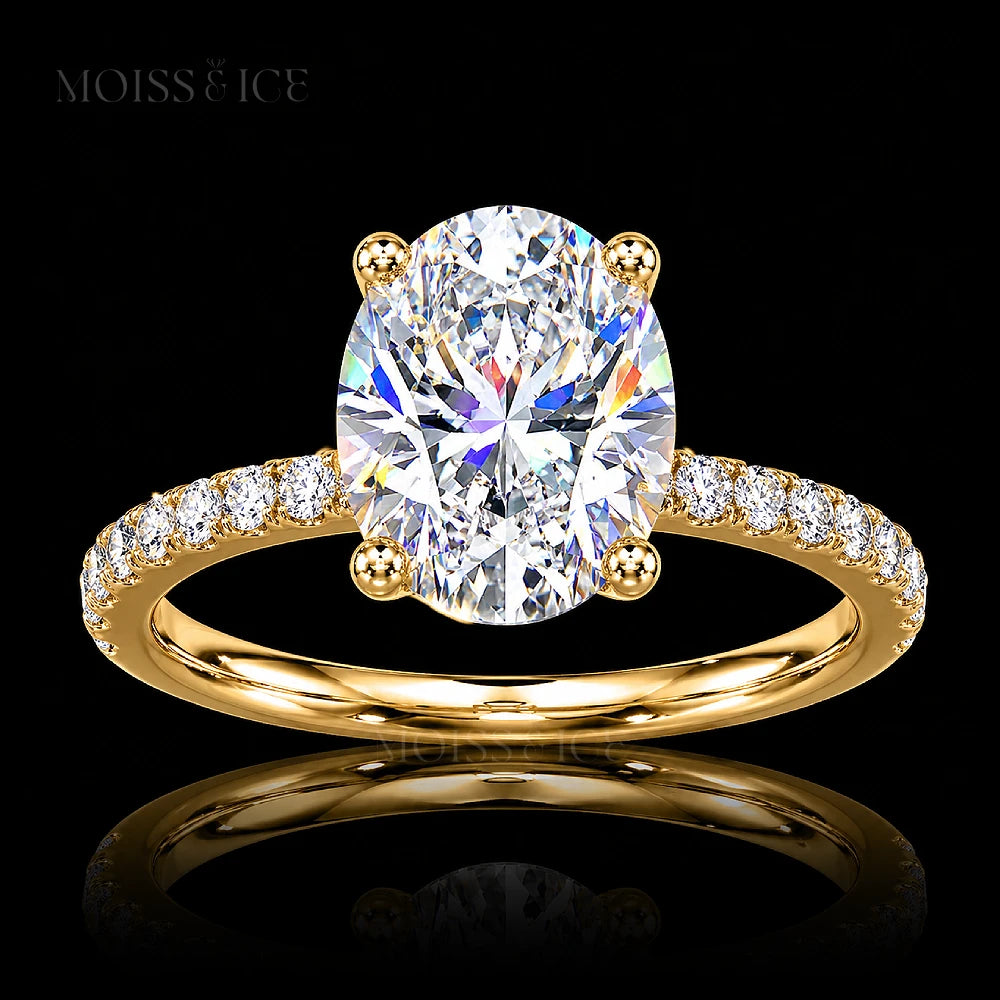 Yellow Gold Oval Pave hidden halo Moissanite Engagement Ring - Moiss Ice Canada