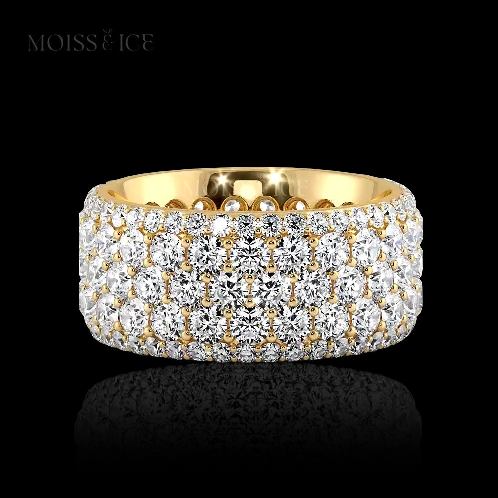 Yellow Gold 18k Iced out Round Moissanite Eternity with a wide Band - 5ct moissanite diamonds - The Veer - Moiss and Ice Canada 