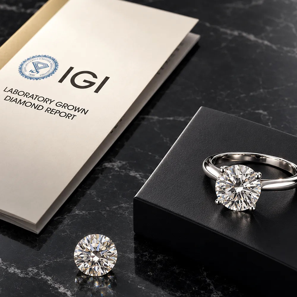 An Official IGI certificate & report included with all Moiss & ICE Lab-Grown Diamond Jewelry