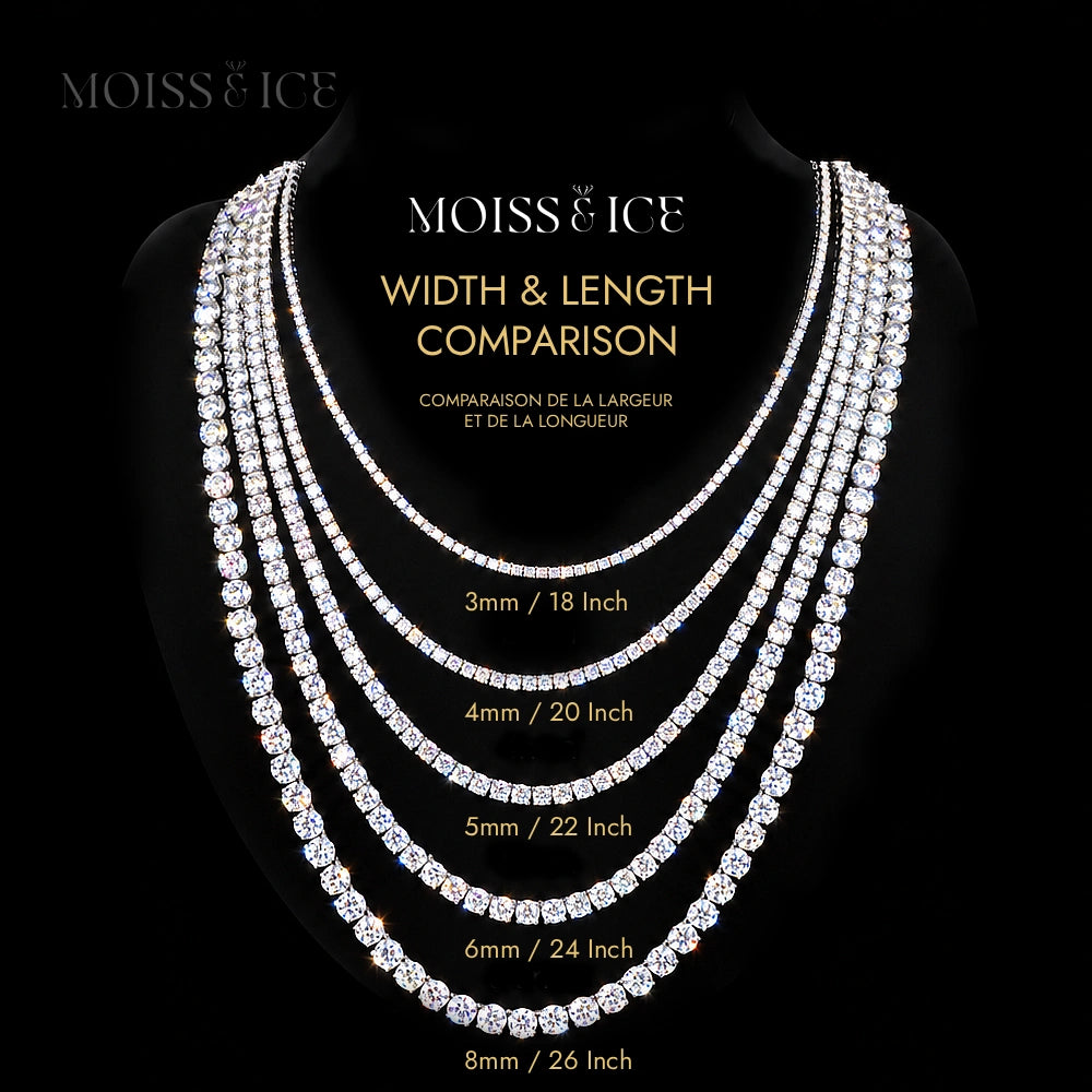 Layering Chains / Stacking Tennis Chains length and width comparison by Moiss & Ice Canada