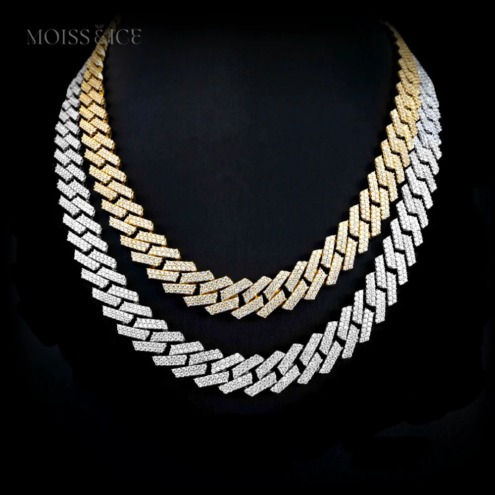 Moissanite Cuban Chains in White Gold and Yellow Gold Options in 18k. from 18-26 inch lengths from Moiss & Ice Canada
