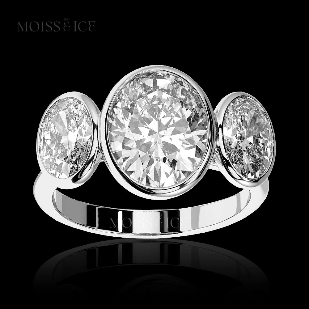 Oval Trilogy Moissanite Engagement Ring called the KAHANI by Moiss & Ice Canada