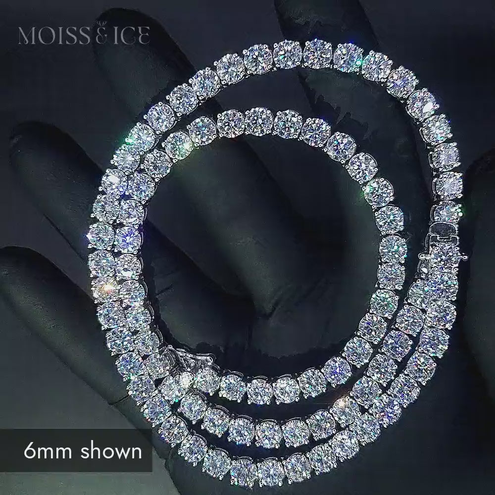 Close up of our Moissanite Tennis Chain with 6mm moissanite stones in Silver from Moiss & Ice Canada