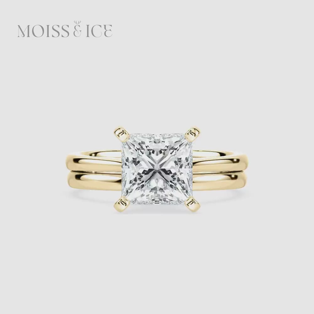 Video of the Moissanite Engagement Ring - Yellow Gold Princess cut solitaire - Rajkumari