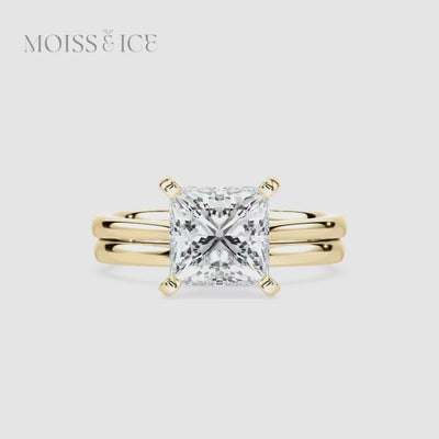 Video of the Moissanite Engagement Ring - Yellow Gold Princess cut solitaire - Rajkumari