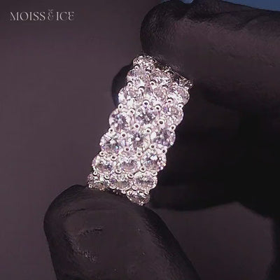 Men's Moissanite Ring with 3 rows of brilliant cut round stones creating a bold ring. Design by Moiss and Ice Canada