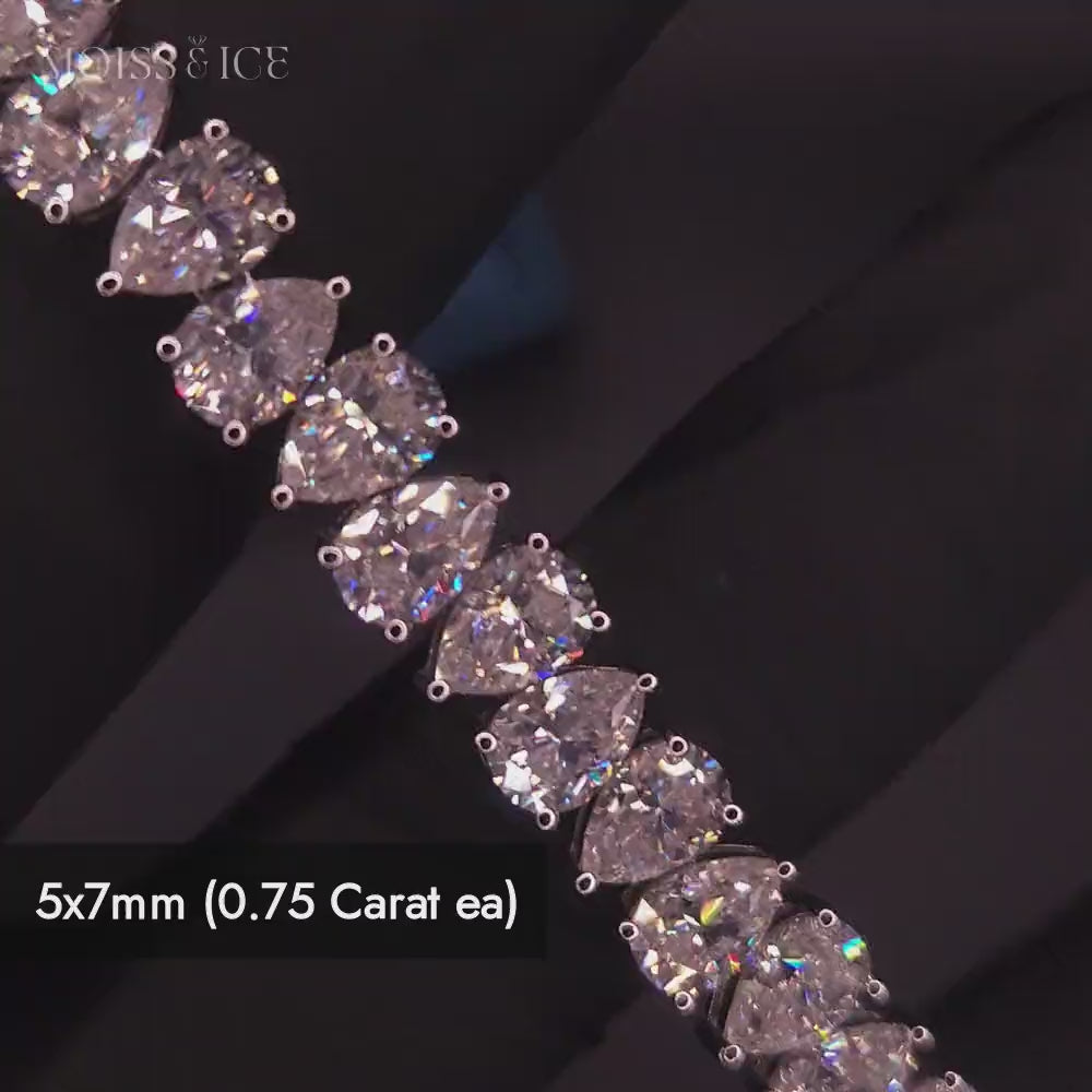 Close up of our Alternating Pear Cut / tear drop Moissanite stones in this Tennis Chain by Moiss and Ice Canada