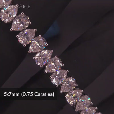 Close up of our Alternating Pear Cut / tear drop Moissanite stones in this Tennis Chain by Moiss and Ice Canada