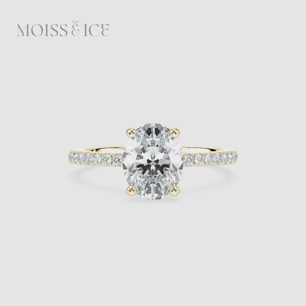 Video of The Heera - Yellow Gold Oval Cut Engagement Ring with a pave band and Hidden Halo - Moiss and Ice Canada