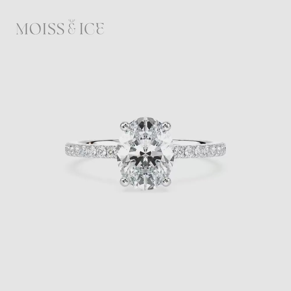 Video of The Heera - White Gold Oval Cut Engagement Ring with a pave band and Hidden Halo - Moiss and Ice Canada
