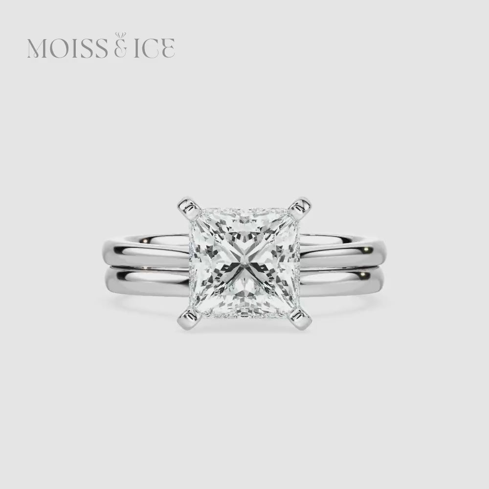 Video of the Moissanite Engagement Ring - White Gold Princess cut solitaire - Rajkumari