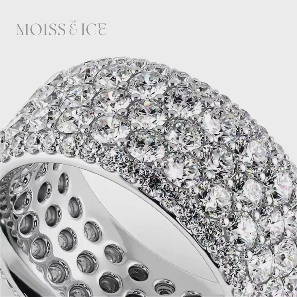 video - White Gold Iced out Round Moissanite Eternity with a wide Band - 5ct moissanite diamonds - The Veer - Moiss and Ice Canada 